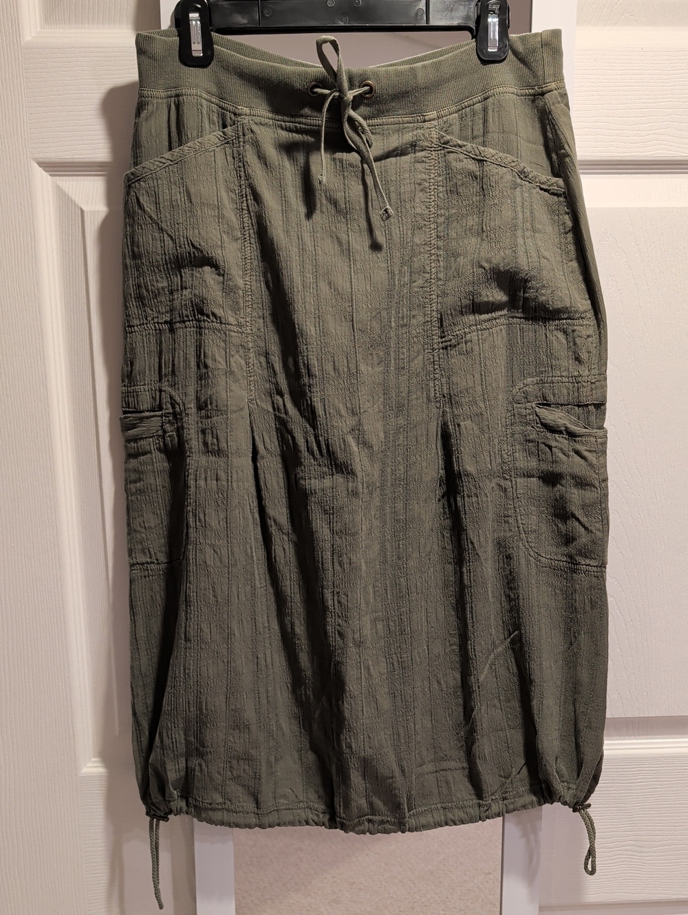 XCVI Olive Drawstring Midi Skirt with Pockets